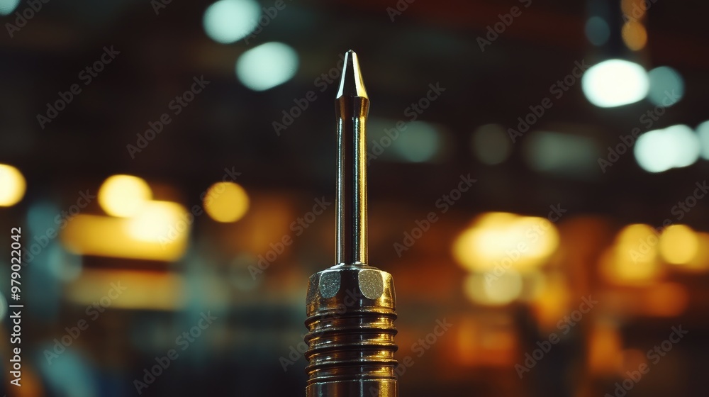 Screwdriver close-up in a warehouse, the shiny metal and texture ...