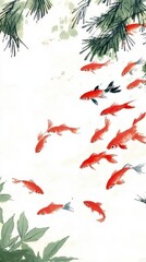 Canvas Print - Traditional Chinese Ink Wash Painting of Koi Fish