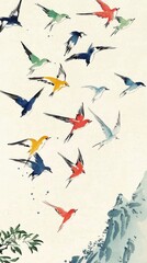 Poster - Watercolor Painting of Birds in Flight