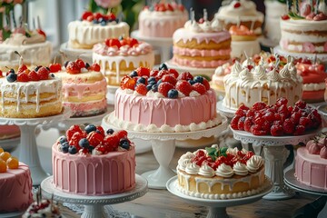 Colorful display of assorted cakes at a dessert party event