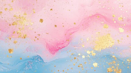 Wall Mural - Abstract Pink and Blue Liquid Marble Background with Gold Glitter