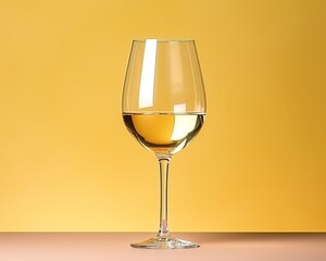 Glass of white wine on yellow background