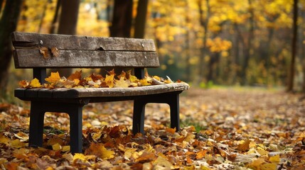 Poster - Autumn Bench in the Vibrant Forest Landscape