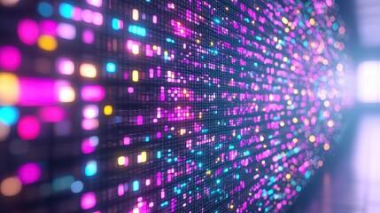 Abstract Digital Grid with Colorful Lights