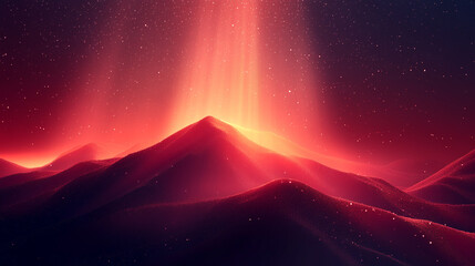 A mesmerizing landscape featuring glowing mountains under a starry sky, creating a surreal and vivid atmosphere.