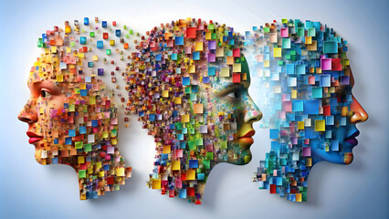 abstract concept of various personalities , human behavior, diversity, individuality, emotions, char
