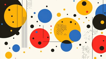 Wall Mural - Abstract Geometric Pattern with Circles and Lines in Yellow  Red  Blue  and Black on White