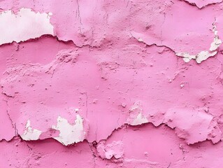 Wall Mural - A textured wall with peeling pink paint, showcasing layers and color variations.