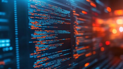 Secure Software Development Code Displayed On A Computer Screen With A Blurred Background