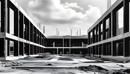 Canvas Print - minimalist black and white construction site scene