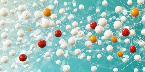 Biochemistry molecule structure displayed in 3D. Chemistry, chemistry bonds, amino acid synthesis, enzymes. Molecular biology, nanotechnology, pharmaceuticals, and metabolism.