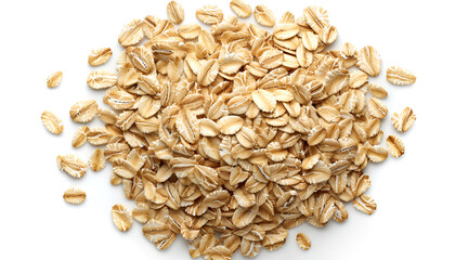 Wall Mural - oat flakes isolated on white background. Top view	