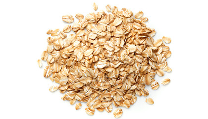 Wall Mural - oat flakes isolated on white background. Top view	