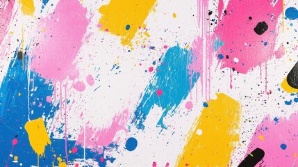 Wall Mural - Abstract Paint Splatter Background with Pink  Yellow  and Blue