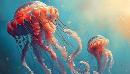 Majestic Jellyfish Gracefully Floating Against a Dreamy Pastel Horizon