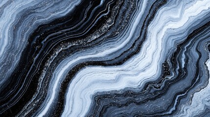 Wall Mural - Abstract Blue and Black Swirls with Silver Glitter