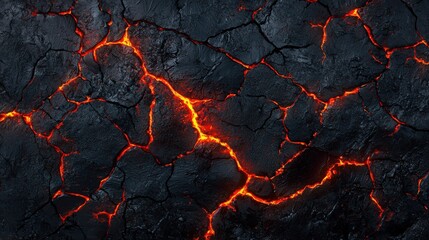 Canvas Print - Molten lava flows beneath cracked rock.