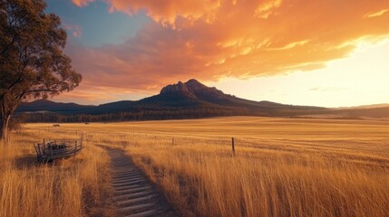 Canvas Print - Sunset Over a Mountainous Landscape