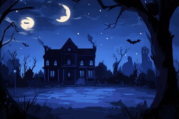 Spooky night background with hall