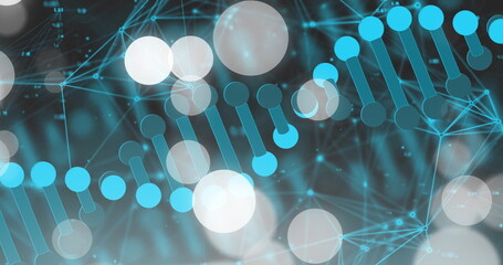 Wall Mural - image of dna strand and spots of light on dark background