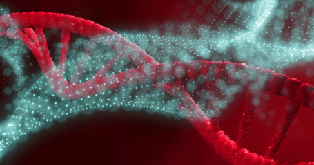 Wall Mural - image of dna strand and spots of light on dark background