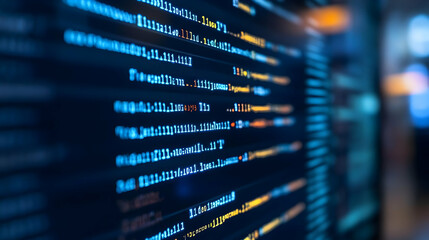 A Close-Up View of a Computer Screen Displaying Lines of Code in a Blue and Yellow Color Scheme, Representing the Complex World of Programming and Software Development