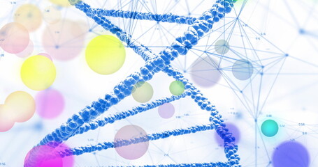 Wall Mural - image of dna strand and spots of light on white background