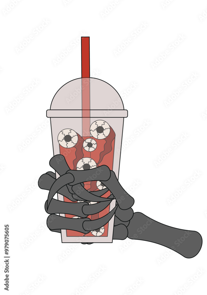 Skeleton Hand Tea Skeleton hand holds Bubble Tea with eyeballs isolated transparent ...