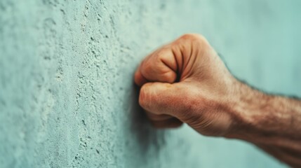 Aggressive and Frustrated Man Punching Wall in Dramatic Display of Emotion and Destructive Release  Intense Moment of Anger and Helplessness Captured with Deep Depth of Field