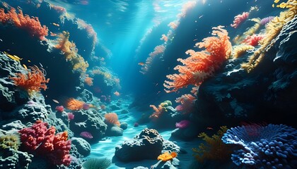 Vibrant Underwater Coral Reef Teeming with Colorful Marine Life in Stunning Digital Art