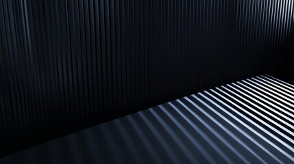 A dark, concrete wall background with integrated white light strips. Futuristic, illuminated, geometric 3D blocks. 3D render.