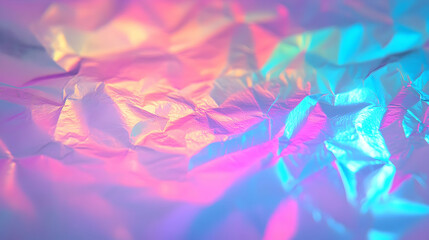 Wall Mural - Abstract Holographic Background with Crinkled, Shimmering, and Iridescent Surface Reflecting Light in Vibrant Pink and Blue Colors