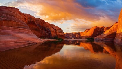 sunrise over the river in canyon