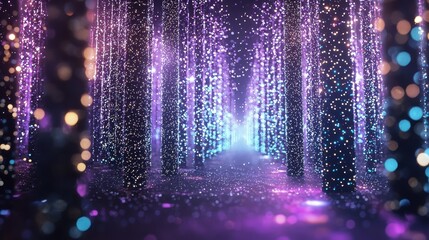 Wall Mural - Magical Glowing Forest with Purple and Blue Lights