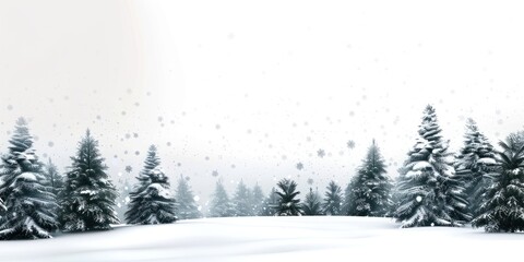 Poster - A snowy landscape with many pine trees covered in snow background scenery forest.