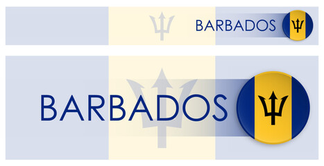 Wall Mural - Barbados flag horizontal web banner in modern neomorphism style. Webpage Barbados country header button for mobile application or internet site. Vector