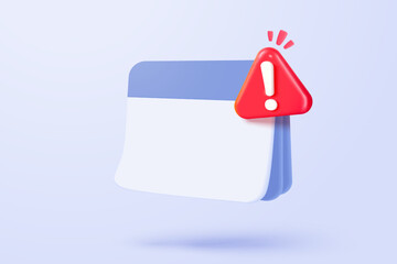 3d calendar date and time for reminder day in purple background. calendar with red danger attention 