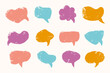 © DesignToonsy - Grunge crayon speech bubbles. Colourful doodle cartoon chalk pencil comic speech labels set