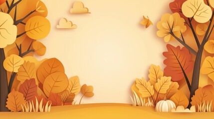 Sticker - Autumn Leaves Background with Paper Cut Style