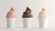 © Екатерина Чумаченко - Mockup collection of strawberry vanilla and chocolate soft serve ice cream in blank paper cup packaging templates isolated on a white background