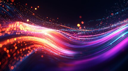 Poster - Data Transformation: Futuristic 3D Abstract Design with Clouds and Light Trails