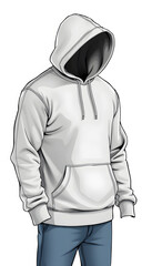 Blank grey male hooded sweatshirt long sleeve, mens hoody with hood for your design mockup for print, isolated on white background. Template sport winter clothes isolated with white highlights, png