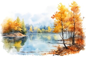 Poster - Lake landscape outdoors painting.