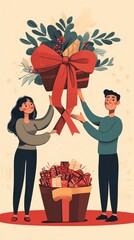 Poster - A man and a woman holding a large gift box