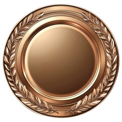 Wall Mural - Bronze medal emblem with laurel wreath design isolated on a transparent background.
