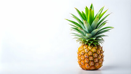 Isolated pineapple with vibrant green leaves on a white background, tropical, fruit, fresh, juicy, sweet, exotic, organic, isolated