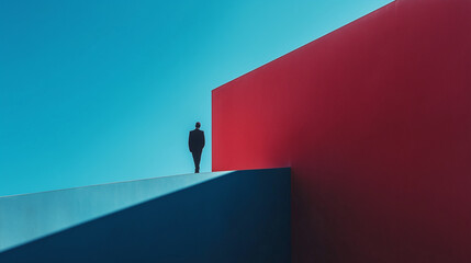 Poster - minimalist photography of an anonymous character on a majestic minimalist architecture background, m