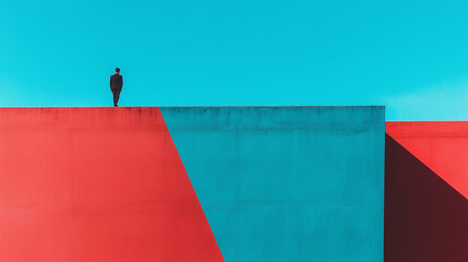 Poster - minimalist photography of an anonymous character on a majestic minimalist architecture background, m