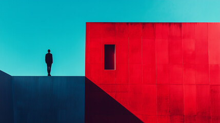 Poster - minimalist photography of an anonymous character on a majestic minimalist architecture background, m