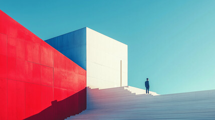 Poster - minimalist photography of an anonymous character on a majestic minimalist architecture background, m